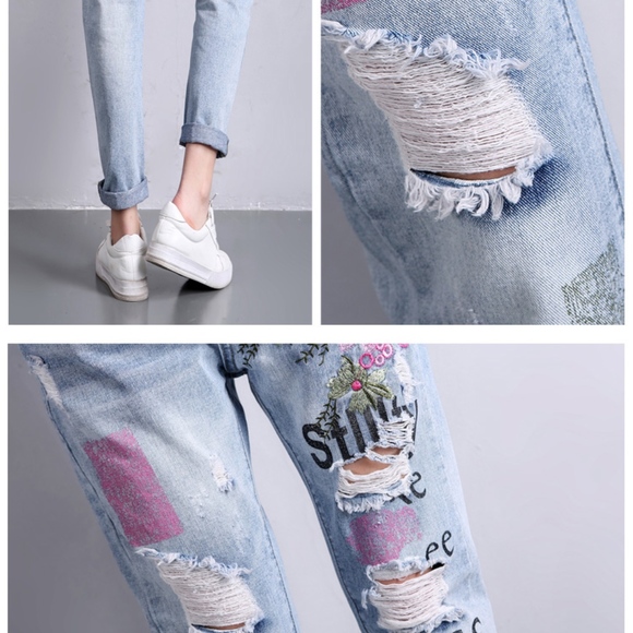 womens jeans with flower embroidery - Picture 6 of 8